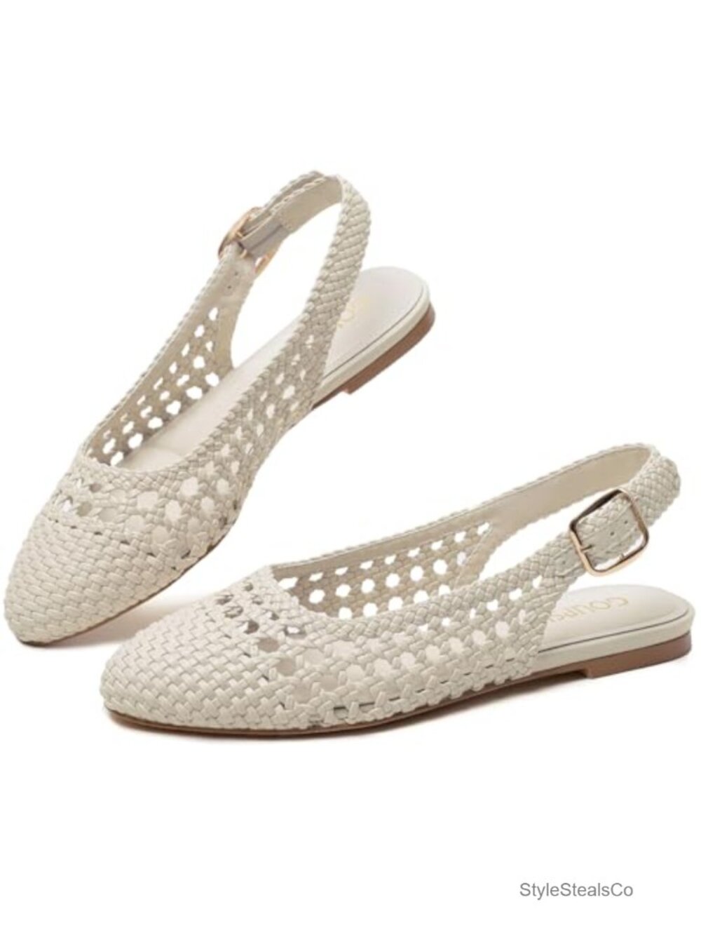 Women's Woven Faux Leather Mary Jane Ballet Flats Slingback Round Toe